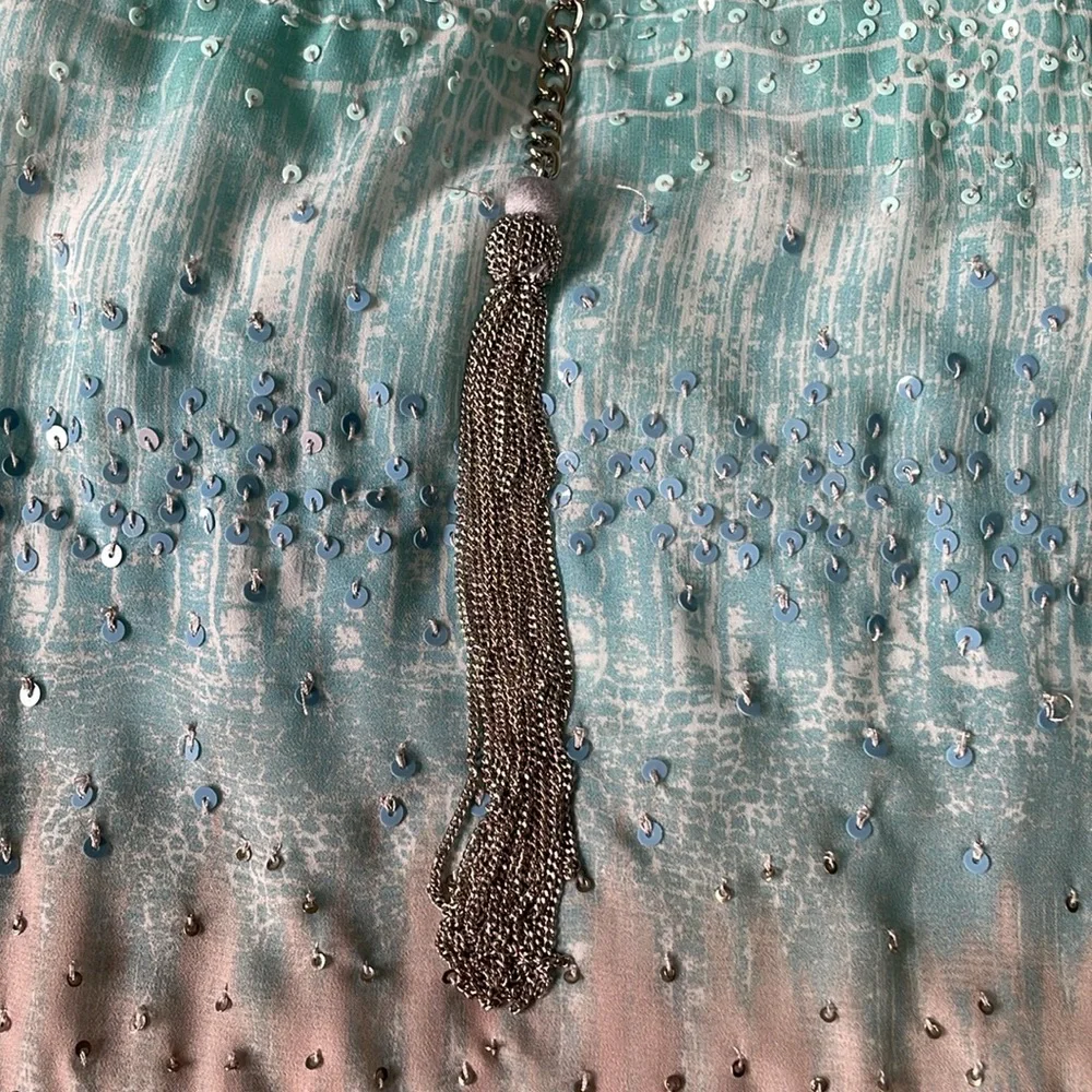 Chicos, ocean wave, sequin and chain, caftan cover-up - Picture 7 of 8